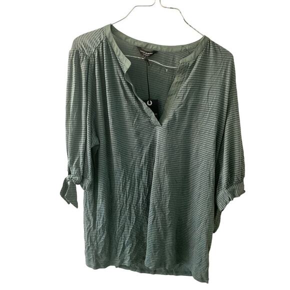 Lucky Brand Blouse Top Women's Large Green 100% Viscose Half Knotted Sleeve - Picture 1 of 6